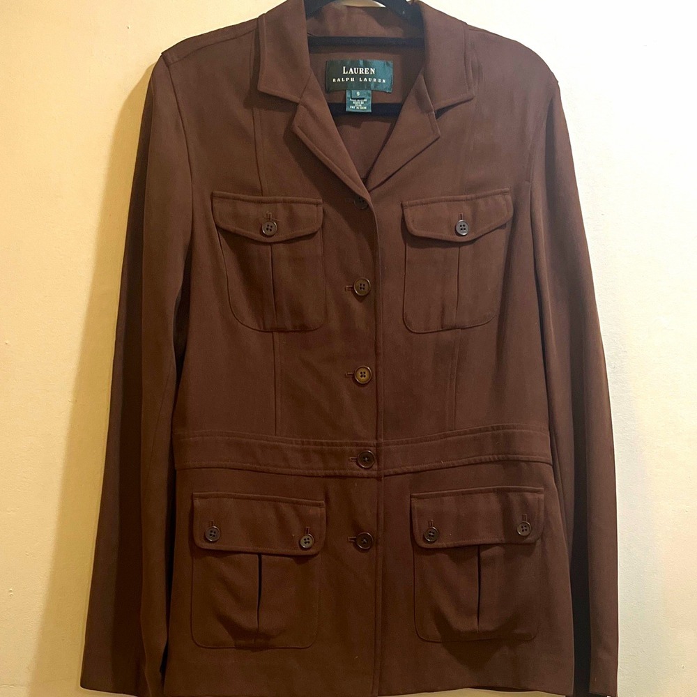 Vintage Lauren Ralph Lauren Women's Brown Silk Utility/Safari jacket 6